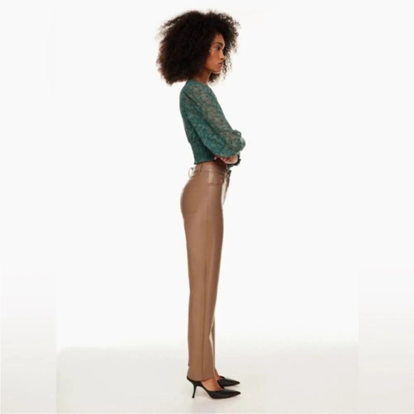 Aritzia Wilfred The Melina Pant Vegan Leather Brown Size 12 - Picture 2 of 10